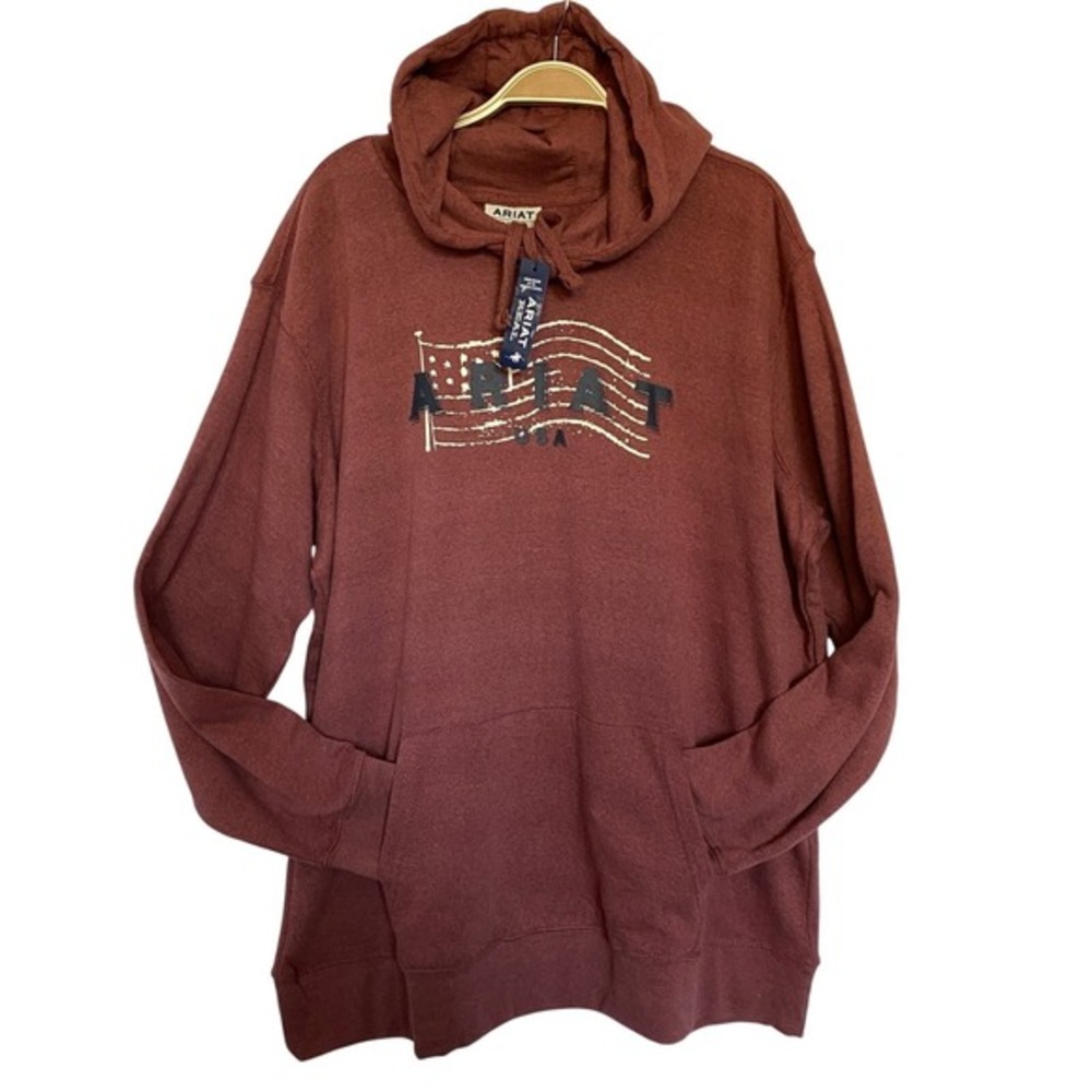Ariat REAL Graphic Flag Hoodie Sweatshirt Women XXL Burgundy Western Cowgirl NWT